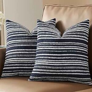 Striped Navy and White Boucle Throw Pillow Covers Pack of 2